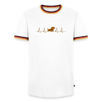 Dackel Herzschlag Hund - Männer Kontrast-T-Shirt - Weiß/Dreifarbig - Vorne - AI Model Female 172 light (172cm) & AI Model Male 185 light (185cm)