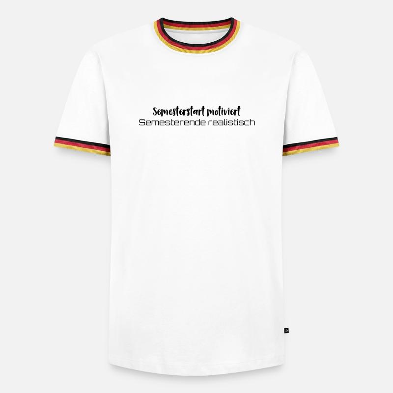 Coffee → learning → existential crisis - Men's Ringer Shirt - white/tricolour