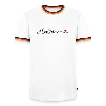 Medicine Herz Schriftzug - Männer Kontrast-T-Shirt - Weiß/Dreifarbig - Vorne - AI Model Female 172 light (172cm) & AI Model Male 185 light (185cm)