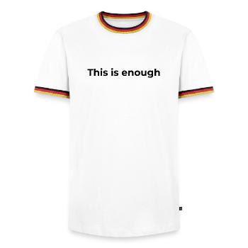 Affirmation Gift | This is enough - Men's Ringer Shirt - white/tricolour - Front - AI Model Female 172 light (172cm) & AI Model Male 185 light (185cm)