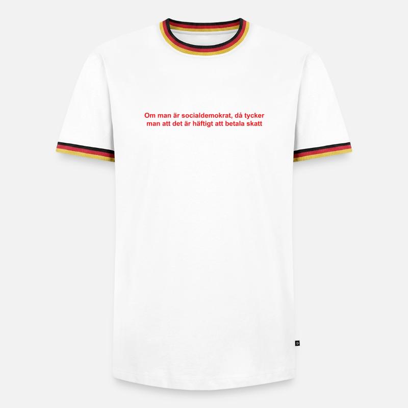 Analytical satirical text design - Men's Ringer Shirt - white/tricolour