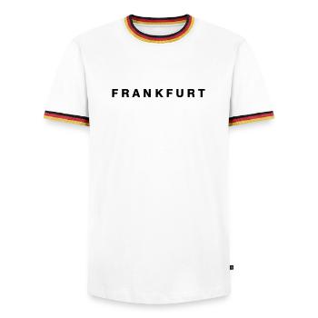 FRANKFURT - Männer Kontrast-T-Shirt - Weiß/Dreifarbig - Vorne - AI Model Female 172 light (172cm) & AI Model Male 185 light (185cm)