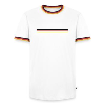 Deutschland Linie Fahne - Männer Kontrast-T-Shirt - Weiß/Dreifarbig - Vorne - AI Model Female 172 light (172cm) & AI Model Male 185 light (185cm)