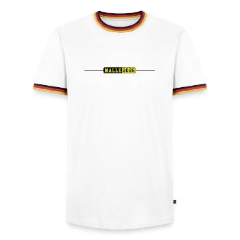 Malle 2026 - Men's Ringer Shirt - white/tricolour - Front - AI Model Female 172 light (172cm) & AI Model Male 185 light (185cm)