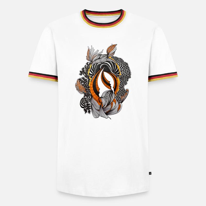 Orange Black Abstract Feather Pattern - Men's Ringer Shirt - white/tricolour