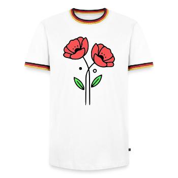 Poppy-Poppies-Minimalist-Line-Art-5 - Men's Ringer Shirt - white/tricolour - Front - AI Model Female 172 light (172cm) & AI Model Male 185 light (185cm)