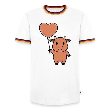 Süße Kuh Herz Ballon Liebe Vektor - Männer Kontrast-T-Shirt - Weiß/Dreifarbig - Vorne - AI Model Female 172 light (172cm) & AI Model Male 185 light (185cm)