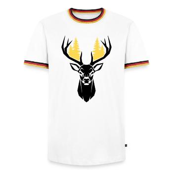 Deer Head Forest Silhouette - Men's Ringer Shirt - white/tricolour - Front - AI Model Female 172 light (172cm) & AI Model Male 185 light (185cm)