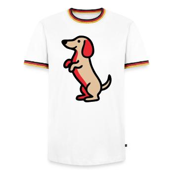 Süßer Dackel Hund Männchen Comic - Männer Kontrast-T-Shirt - Weiß/Dreifarbig - Vorne - AI Model Female 172 light (172cm) & AI Model Male 185 light (185cm)