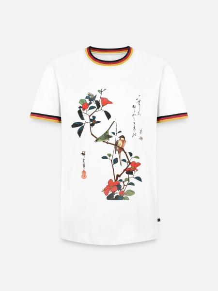 Karmesinblüten-Singvögel - Männer Kontrast-T-Shirt - Weiß/Dreifarbig