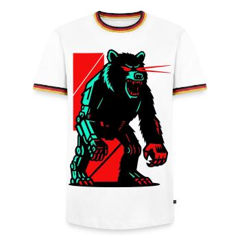 Mecha Techno Bear - Men's Ringer Shirt - white/tricolour - Front - AI Model Female 172 light (172cm) & AI Model Male 185 light (185cm)