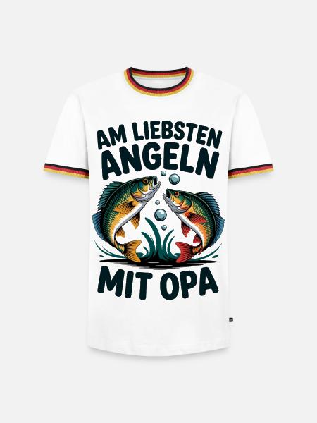 Angeln mit Opa – Zwei Barsche - Männer Kontrast-T-Shirt - Weiß/Dreifarbig