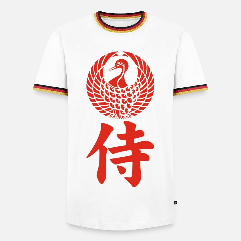 Samurai-Emblem des Mori-Clans (rot) - Männer Kontrast-T-Shirt - Weiß/Dreifarbig