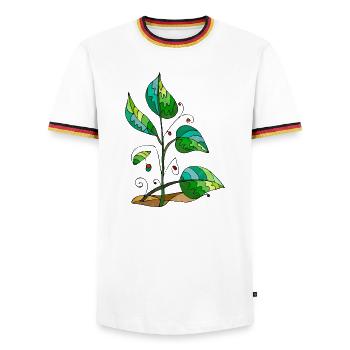 leaves - Men's Ringer Shirt - white/tricolour - Front - AI Model Female 172 light (172cm) & AI Model Male 185 light (185cm)