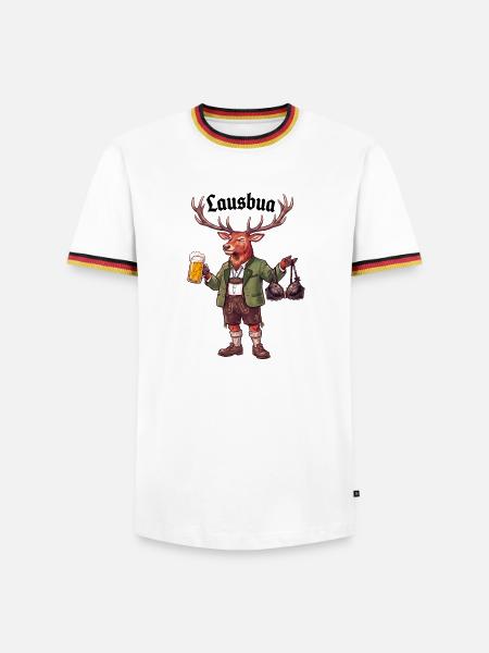 Lausbua Hirsch - Männer Kontrast-T-Shirt - Weiß/Dreifarbig