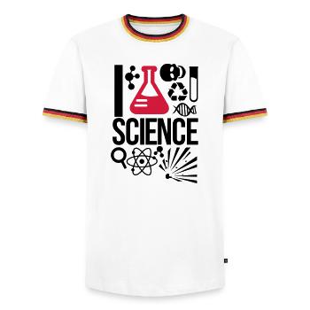 science - Men's Ringer Shirt - white/tricolour - Front - AI Model Female 172 light (172cm) & AI Model Male 185 light (185cm)