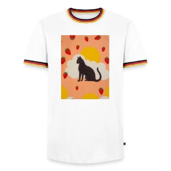 Silhouette einer Wolkenkatze in der Erdbeersonne - Männer Kontrast-T-Shirt - Weiß/Dreifarbig - Vorne - AI Model Female 172 light (172cm) & AI Model Male 185 light (185cm)