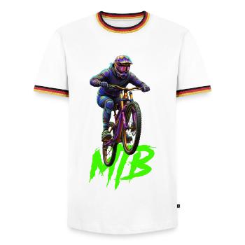 MTB bike - Männer Kontrast-T-Shirt - Weiß/Dreifarbig - Vorne - AI Model Female 172 light (172cm) & AI Model Male 185 light (185cm)