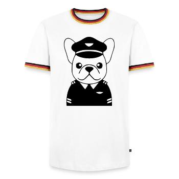 Frenchie Pilot Uniform Schwarz - Männer Kontrast-T-Shirt - Weiß/Dreifarbig - Vorne - AI Model Female 172 light (172cm) & AI Model Male 185 light (185cm)
