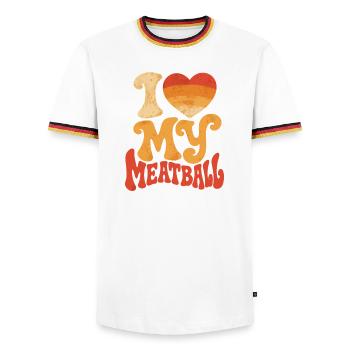 Ich liebe mein Fleischbällchen: Gourmet-Humor - Männer Kontrast-T-Shirt - Weiß/Dreifarbig - Vorne - AI Model Female 172 light (172cm) & AI Model Male 185 light (185cm)