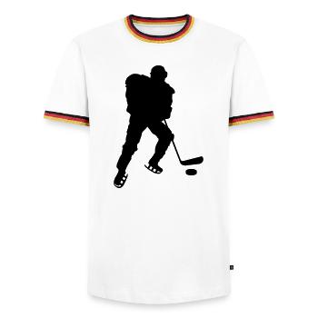 Joueur de hockey - T-shirt contrasté Homme - blanc/tricolore - Devant - AI Model Female 172 light (172cm) & AI Model Male 185 light (185cm)