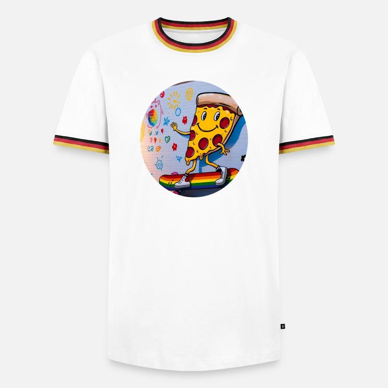 Pizza Slice Skateboard Graffiti - Men's Ringer Shirt - white/tricolour