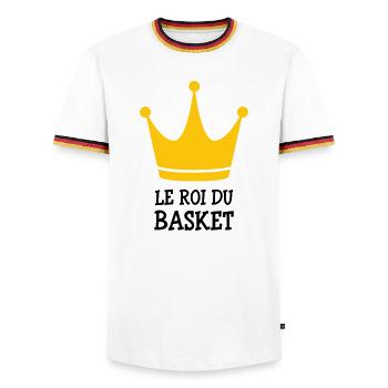 The King of Basketball - Men's Ringer Shirt - white/tricolour - Front - AI Model Female 172 light (172cm) & AI Model Male 185 light (185cm)