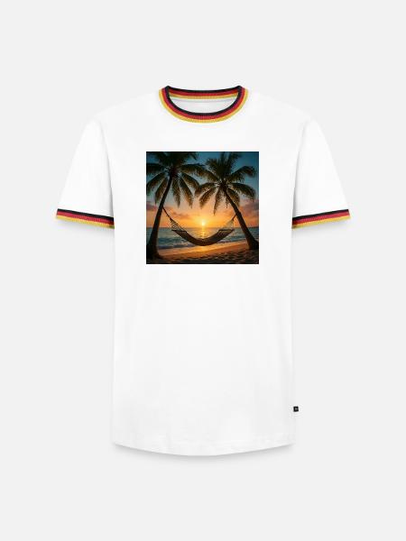 Vacation - Palmen - Hängematte - Männer Kontrast-T-Shirt - Weiß/Dreifarbig