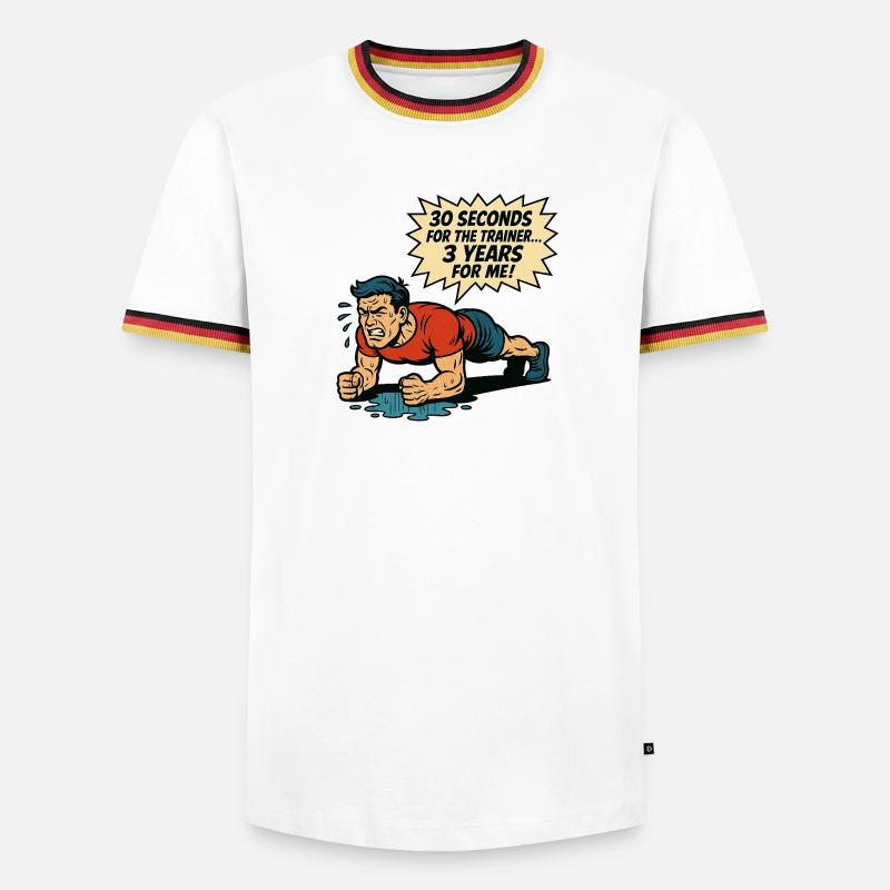 Funny Retro Gym Comic – Plank Struggle - Männer Kontrast-T-Shirt - Weiß/Dreifarbig