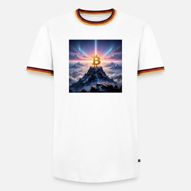 Bitcoin summit light over mountain range - Men's Ringer Shirt - white/tricolour