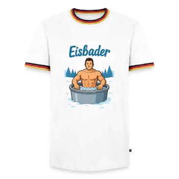 Eisbader Muskelmann im Eisbad - Männer Kontrast-T-Shirt - Weiß/Dreifarbig - Vorne - AI Model Female 172 light (172cm) & AI Model Male 185 light (185cm)
