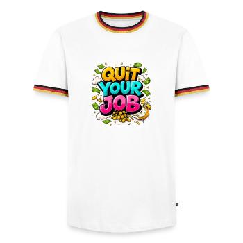 Quit Your Job: Freedom and Gold - Men's Ringer Shirt - white/tricolour - Front - AI Model Female 172 light (172cm) & AI Model Male 185 light (185cm)