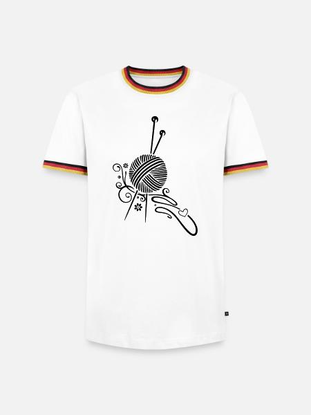 Knitting needles with wool and flowers. - Men's Ringer Shirt - white/tricolour