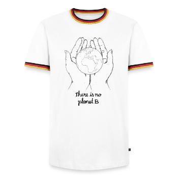 There is no planet b - Männer Kontrast-T-Shirt - Weiß/Dreifarbig - Vorne - AI Model Female 172 light (172cm) & AI Model Male 185 light (185cm)
