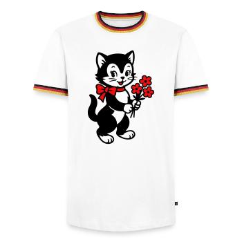 Black Cat with Red Ribbon - Men's Ringer Shirt - white/tricolour - Front - AI Model Female 172 light (172cm) & AI Model Male 185 light (185cm)