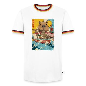 Capybara isst Ramen Nudeln - Männer Kontrast-T-Shirt - Weiß/Dreifarbig - Vorne - AI Model Female 172 light (172cm) & AI Model Male 185 light (185cm)