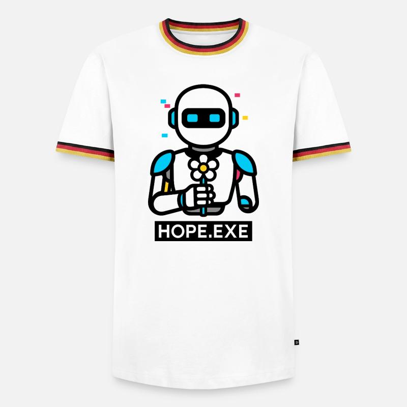 HOPE.EXE – Roboter mit Blume - Männer Kontrast-T-Shirt - Weiß/Dreifarbig