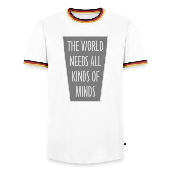 Le monde a besoin de toutes sortes d’esprits inspirants - T-shirt contrasté Homme - blanc/tricolore - Devant - AI Model Female 172 light (172cm) & AI Model Male 185 light (185cm)