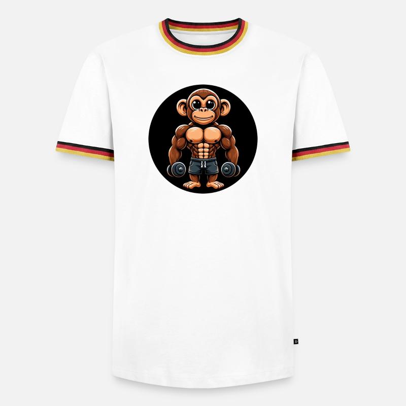 Affe Chimpanse Bodybuilder Training - Männer Kontrast-T-Shirt - Weiß/Dreifarbig