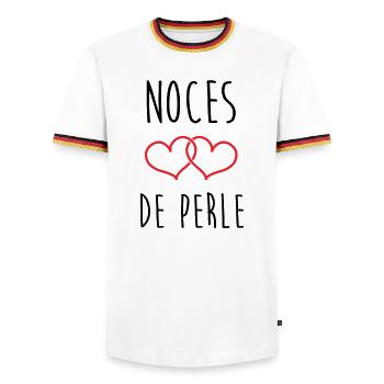 Pearl Wedding 30 Years - Men's Ringer Shirt - white/tricolour - Front - AI Model Female 172 light (172cm) & AI Model Male 185 light (185cm)