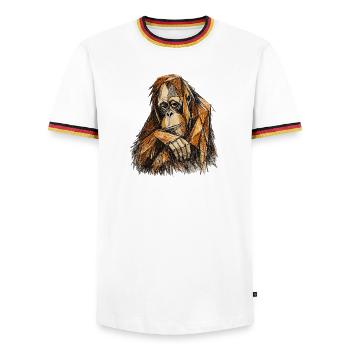 Portrait géométrique d’orang-outan - T-shirt contrasté Homme - blanc/tricolore - Devant - AI Model Female 172 light (172cm) & AI Model Male 185 light (185cm)