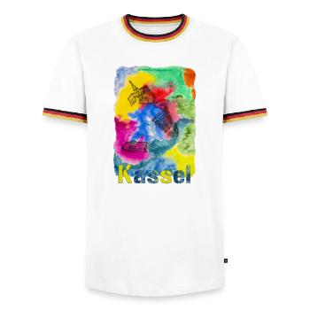 Kassel - ein Aquarell für eine wunderschöne Stadt - Männer Kontrast-T-Shirt - Weiß/Dreifarbig - Vorne - AI Model Female 172 light (172cm) & AI Model Male 185 light (185cm)
