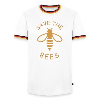 Save the Bees Eco-Design - Men's Ringer Shirt - white/tricolour - Front - AI Model Female 172 light (172cm) & AI Model Male 185 light (185cm)