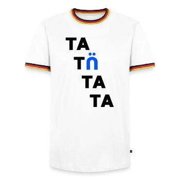 tatuetata - Men's Ringer Shirt - white/tricolour - Front - AI Model Female 172 light (172cm) & AI Model Male 185 light (185cm)