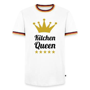The queen of cooking - Men's Ringer Shirt - white/tricolour - Front - AI Model Female 172 light (172cm) & AI Model Male 185 light (185cm)