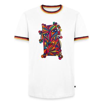 Colorful Face Portrait - Martina Eßer - Men's Ringer Shirt - white/tricolour - Front - AI Model Female 172 light (172cm) & AI Model Male 185 light (185cm)