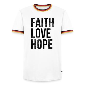 faith love hope (5) croire amour espoir, sw - T-shirt contrasté Homme - blanc/tricolore - Devant - AI Model Female 172 light (172cm) & AI Model Male 185 light (185cm)