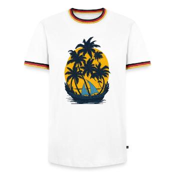 Sunset on the palm boat - Men's Ringer Shirt - white/tricolour - Front - AI Model Female 172 light (172cm) & AI Model Male 185 light (185cm)