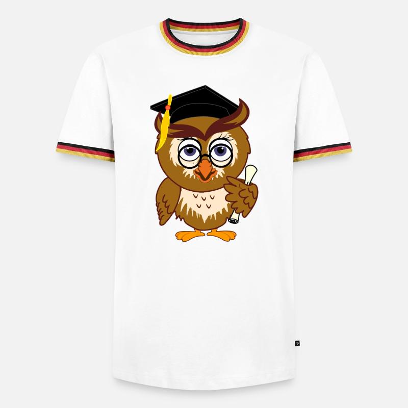 Schlaue Eule mit Diplom - Männer Kontrast-T-Shirt - Weiß/Dreifarbig