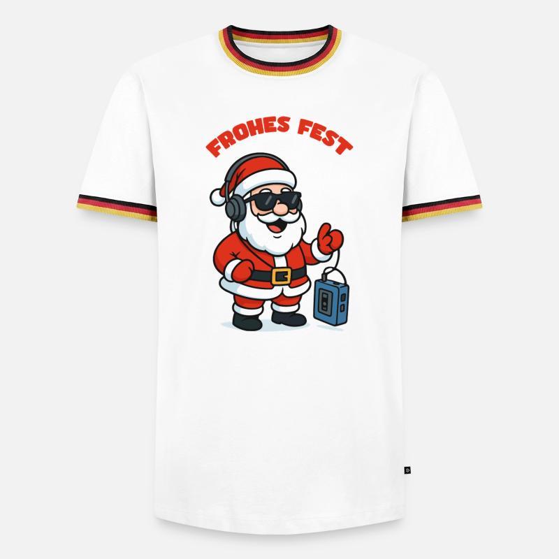  Weihnachtsmann mit Kopfhörer - Männer Kontrast-T-Shirt - Weiß/Dreifarbig